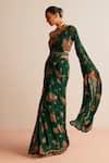 Kalista_Green Blouse Viscose Silk Printed Floral Adira Pre-draped Saree With_Online_at_Aza_Fashions