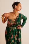 Shop_Kalista_Green Blouse Viscose Silk Printed Floral Adira Pre-draped Saree With_Online_at_Aza_Fashions