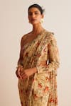 Buy_Kalista_Beige Blouse Viscose Silk Printed Floral Lavanya Flower Pre-draped Saree With _Online_at_Aza_Fashions