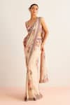 Kalista_Off White Blouse Viscose Silk Printed Nayra Placement Pre-draped Saree With_Online_at_Aza_Fashions