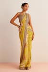 Buy_Kalista_Yellow Blouse Viscose Silk Printed Vintage Floral Anaisa Pre-draped Saree With_at_Aza_Fashions