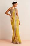 Kalista_Yellow Blouse Viscose Silk Printed Vintage Floral Anaisa Pre-draped Saree With_Online_at_Aza_Fashions