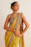 Buy_Kalista_Yellow Blouse Viscose Silk Printed Vintage Floral Anaisa Pre-draped Saree With_Online_at_Aza_Fashions