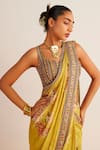 Shop_Kalista_Yellow Blouse Viscose Silk Printed Vintage Floral Anaisa Pre-draped Saree With_Online_at_Aza_Fashions