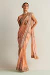 Buy_Kalista_Peach Blouse Viscose Silk Printed Vintage Anaisa Flower Pre-draped Saree With_at_Aza_Fashions