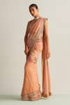 Kalista_Peach Blouse Viscose Silk Printed Vintage Anaisa Flower Pre-draped Saree With_Online_at_Aza_Fashions