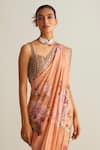 Shop_Kalista_Peach Blouse Viscose Silk Printed Vintage Anaisa Flower Pre-draped Saree With_Online_at_Aza_Fashions