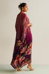 Shop_Kalista_Wine Natural Crepe Printed Floral V Neck Nayra Flower Kaftan _at_Aza_Fashions