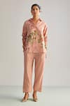 Buy_Kalista_Pink Viscose Slub Hand Painted Floral Spread Emilia Shirt Tunic And Pant Set _at_Aza_Fashions