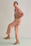 Kalista_Pink Viscose Slub Hand Painted Floral Spread Emilia Shirt Tunic And Pant Set _Online_at_Aza_Fashions