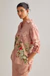 Buy_Kalista_Pink Viscose Slub Hand Painted Floral Spread Emilia Shirt Tunic And Pant Set _Online_at_Aza_Fashions