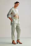 Buy_Kalista_Blue Viscose Slub Hand Painted Floral Emilia Print Shirt Tunic And Pant Set _at_Aza_Fashions