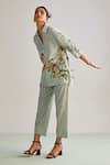 Buy_Kalista_Blue Viscose Slub Hand Painted Floral Emilia Print Shirt Tunic And Pant Set _Online_at_Aza_Fashions