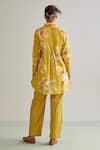 Shop_Kalista_Yellow Viscose Slub Hand Painted Floral Luna Flower Print Shirt Tunic And Pant Set _at_Aza_Fashions