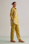 Buy_Kalista_Yellow Viscose Slub Hand Painted Floral Luna Flower Print Shirt Tunic And Pant Set _Online_at_Aza_Fashions