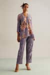 Buy_Kalista_Purple Viscose Slub Hand Painted Floral Ardita Print Shirt Tunic And Pant Set _at_Aza_Fashions