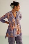 Kalista_Purple Viscose Slub Hand Painted Floral Ardita Print Shirt Tunic And Pant Set _at_Aza_Fashions