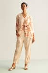 Buy_Kalista_Off White Viscose Slub Hand Painted Floral V Amber Print Shirt Tunic And Pant Set _at_Aza_Fashions