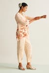 Kalista_Off White Viscose Slub Hand Painted Floral V Amber Print Shirt Tunic And Pant Set _Online_at_Aza_Fashions