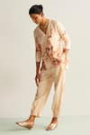 Shop_Kalista_Off White Viscose Slub Hand Painted Floral V Amber Print Shirt Tunic And Pant Set _Online_at_Aza_Fashions