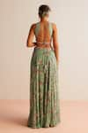 Shop_Kalista_Green Blouse Viscose Silk Printed Floral Halter Neck Elena Top And Skirt Set _at_Aza_Fashions