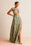 Shop_Kalista_Green Blouse Viscose Silk Printed Floral Halter Neck Elena Top And Skirt Set _Online_at_Aza_Fashions