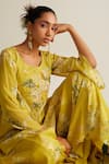 Buy_Kalista_Yellow Viscose Chinon Printed Floral Round Anaika Kurta And Sharara Set _Online_at_Aza_Fashions