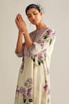 Shop_Kalista_Off White Cotton Silk Printed Floral Motifs Round Amie Flared Dress _Online_at_Aza_Fashions