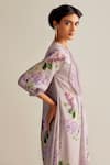 Kalista_Purple Cotton Silk Printed Floral Motifs Round Amie Dress _Online_at_Aza_Fashions