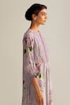 Buy_Kalista_Purple Cotton Silk Printed Floral Motifs Round Amie Dress _Online_at_Aza_Fashions