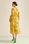 Shop_Kalista_Yellow Viscose Chinon Printed Floral High Neck Ciara Flared Dress _at_Aza_Fashions