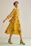 Buy_Kalista_Yellow Viscose Chinon Printed Floral High Neck Ciara Flared Dress _Online_at_Aza_Fashions