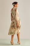 Shop_Kalista_Off White Viscose Chinon Printed Floral High Neck Ciara Pattern Flared Dress _at_Aza_Fashions