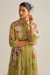 Shop_Kalista_Green Viscose Chinon Printed Floral Motifs Collared Neck Sophie Dress _Online_at_Aza_Fashions