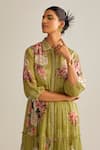 Buy_Kalista_Green Viscose Chinon Printed Floral Motifs Collared Neck Sophie Dress 