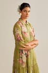 Shop_Kalista_Green Viscose Chinon Printed Floral Motifs Collared Neck Sophie Dress 