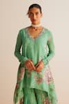 Buy_Kalista_Green Viscose Chinon Print Floral V Neck Faiza Tunic With Pant _Online_at_Aza_Fashions