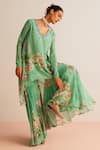 Shop_Kalista_Green Viscose Chinon Print Floral V Neck Faiza Tunic With Pant _Online_at_Aza_Fashions