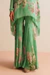 Kalista_Green Viscose Chinon Print Floral V Neck Faiza Tunic With Pant _at_Aza_Fashions