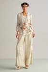 Buy_Kalista_Off White Viscose Rayon Print Floral Lapel Collar Shayna Blazer And Pant Set _at_Aza_Fashions