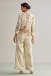 Shop_Kalista_Off White Viscose Rayon Print Floral Lapel Collar Shayna Blazer And Pant Set _at_Aza_Fashions