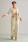 Kalista_Off White Viscose Rayon Print Floral Lapel Collar Shayna Blazer And Pant Set _Online_at_Aza_Fashions