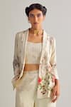 Buy_Kalista_Off White Viscose Rayon Print Floral Lapel Collar Shayna Blazer And Pant Set _Online_at_Aza_Fashions