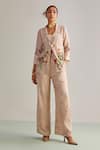 Buy_Kalista_Peach Viscose Rayon Print Floral Lapel Collar Shayna Flower Blazer And Pant Set _at_Aza_Fashions