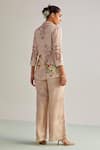 Shop_Kalista_Peach Viscose Rayon Print Floral Lapel Collar Shayna Flower Blazer And Pant Set _at_Aza_Fashions