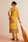 Shop_Kalista_Yellow Cotton, Silk Tassels, Mirrors Round Neck Floral Print Kurta Set _at_Aza_Fashions