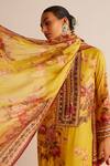 Buy_Kalista_Yellow Cotton, Silk Tassels, Mirrors Round Neck Floral Print Kurta Set _Online_at_Aza_Fashions