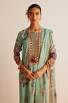 Buy_Kalista_Blue Cotton Silk Print Floral Round Neck Trisha Bloom Kurta Set _Online_at_Aza_Fashions