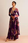 Buy_Kalista_Purple Viscose Georgette Print Floral Kamya Flower Angrakha Anarkali With Pant _at_Aza_Fashions