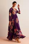 Kalista_Purple Viscose Georgette Print Floral Kamya Flower Angrakha Anarkali With Pant _Online_at_Aza_Fashions